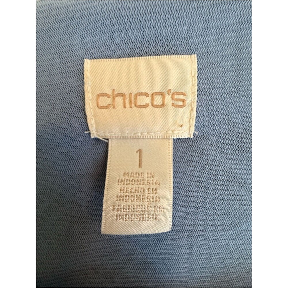 Chico’s Blue Geometric Kaleidoscope Print Mesh Lined Top Size 1 Long Sleeve - Picture 5 of 12